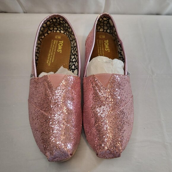 Toms Pink Glitter Flats Siip on Woman Size 7.5 - Picture 2 of 6